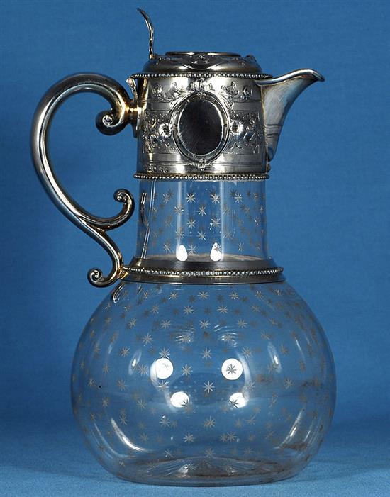 A Victorian silver mounted glass claret jug, height 260mm